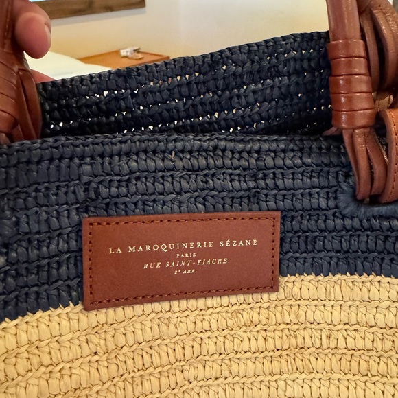 Sezane Justine Maxi Basket Bag, Navy and Tan - Picture 2 of 9